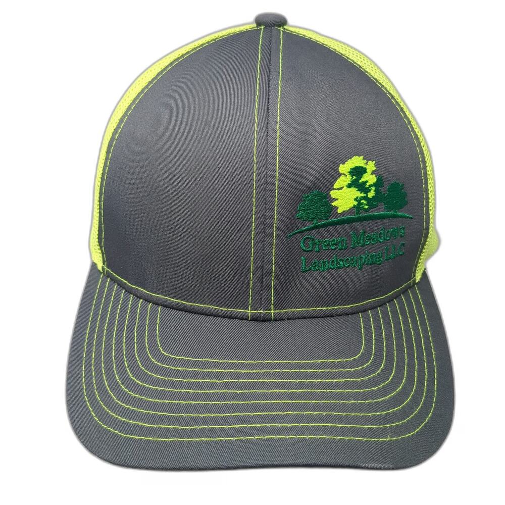 Pacific Headwear Trucker Hat Gray One Size Green Meadows Landscaping Mesh Logo